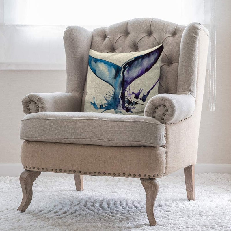 Moslion Whale 18x18 Inch Pillow Case Fish Aquatic Ocean Animal Sea Watercolor Whale Tail Wave Decorative Throw Pillow Cover Square Cushion Cotton Linen Canvas for Women Men Blue Purple - Image 4